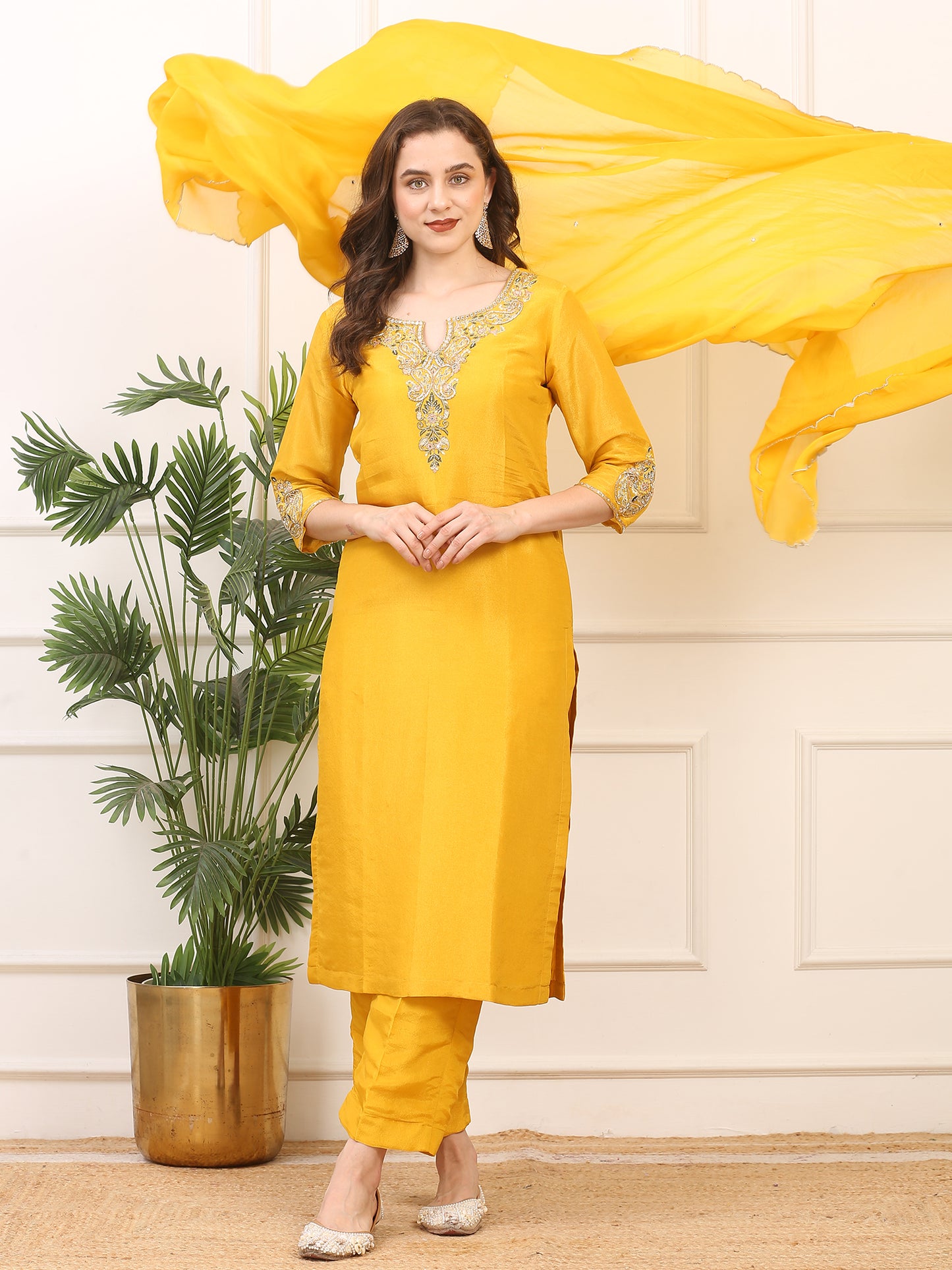 3-Piece Shimmer Silk Stitched Suit - Elegant Festive Ethnic Ensemble