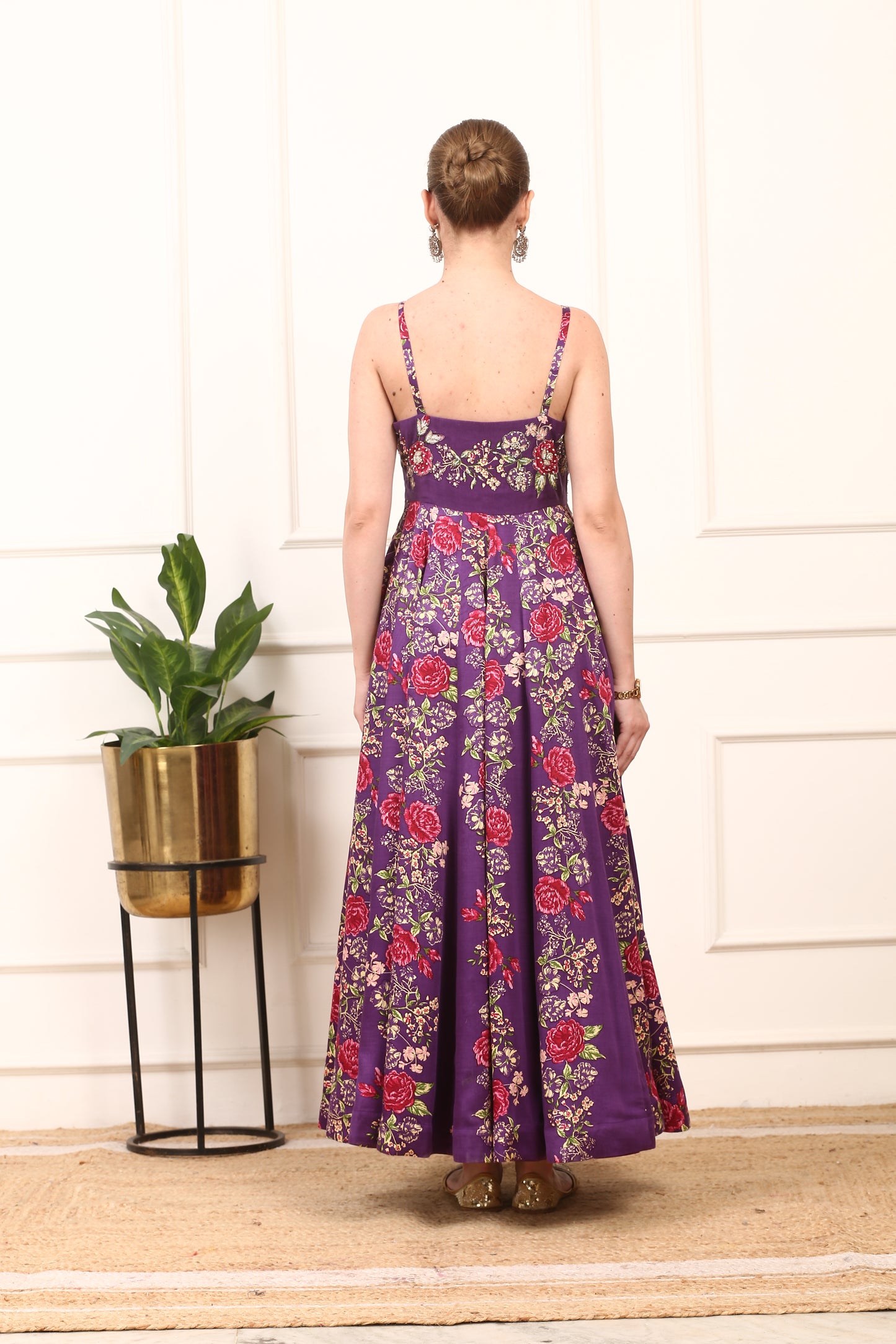 Purple Floral Printed Satin Silk Dress - Elegant Party Wear with Organza Dupatta