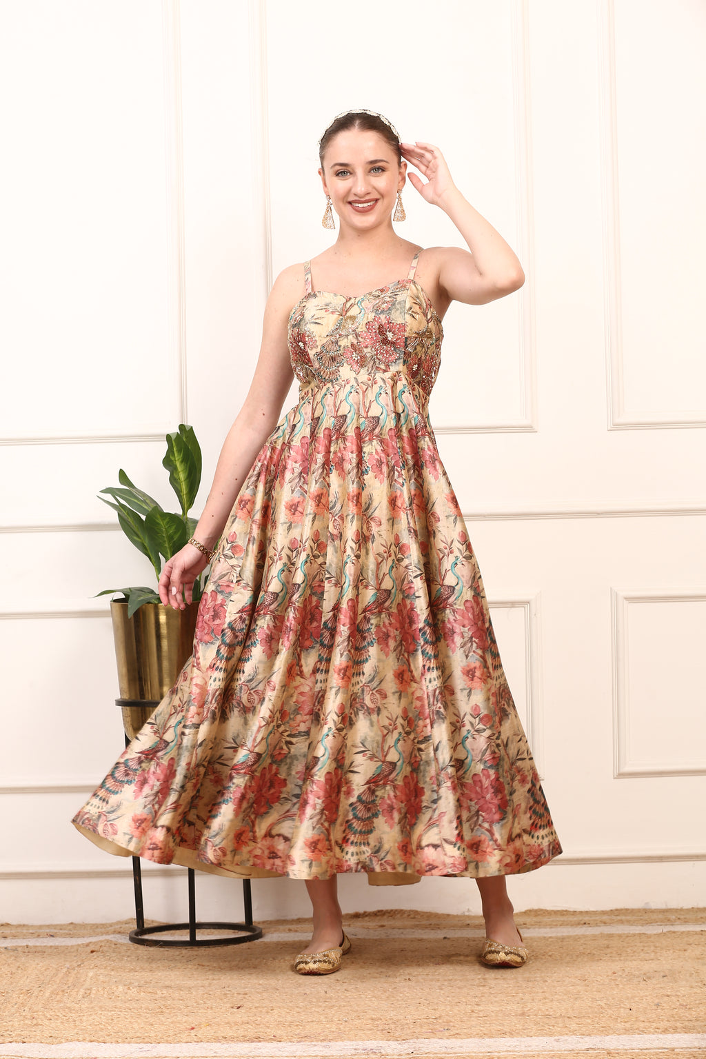 Premium Silk Adorned with Floral and Peacock Patterns