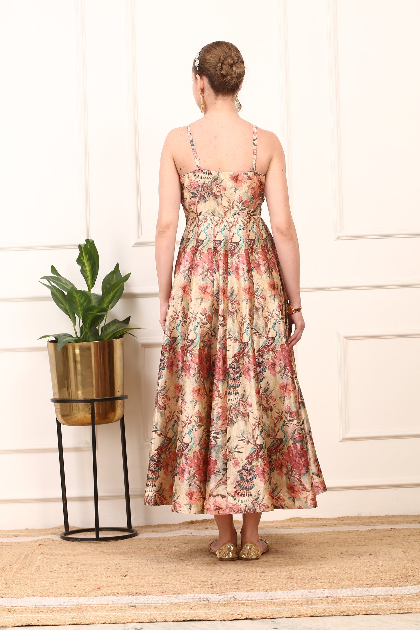 Floral Silk Anarkali Gown - Elegant Wedding Party Dress with Dupatta