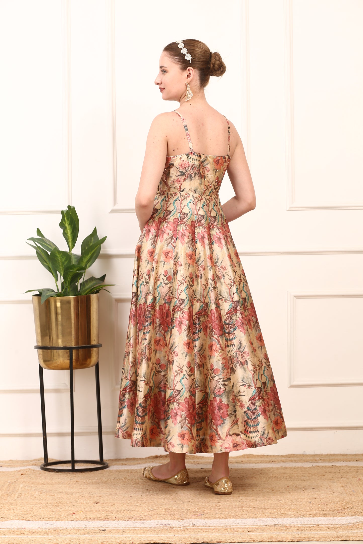 Floral Silk Anarkali Gown - Elegant Wedding Party Dress with Dupatta