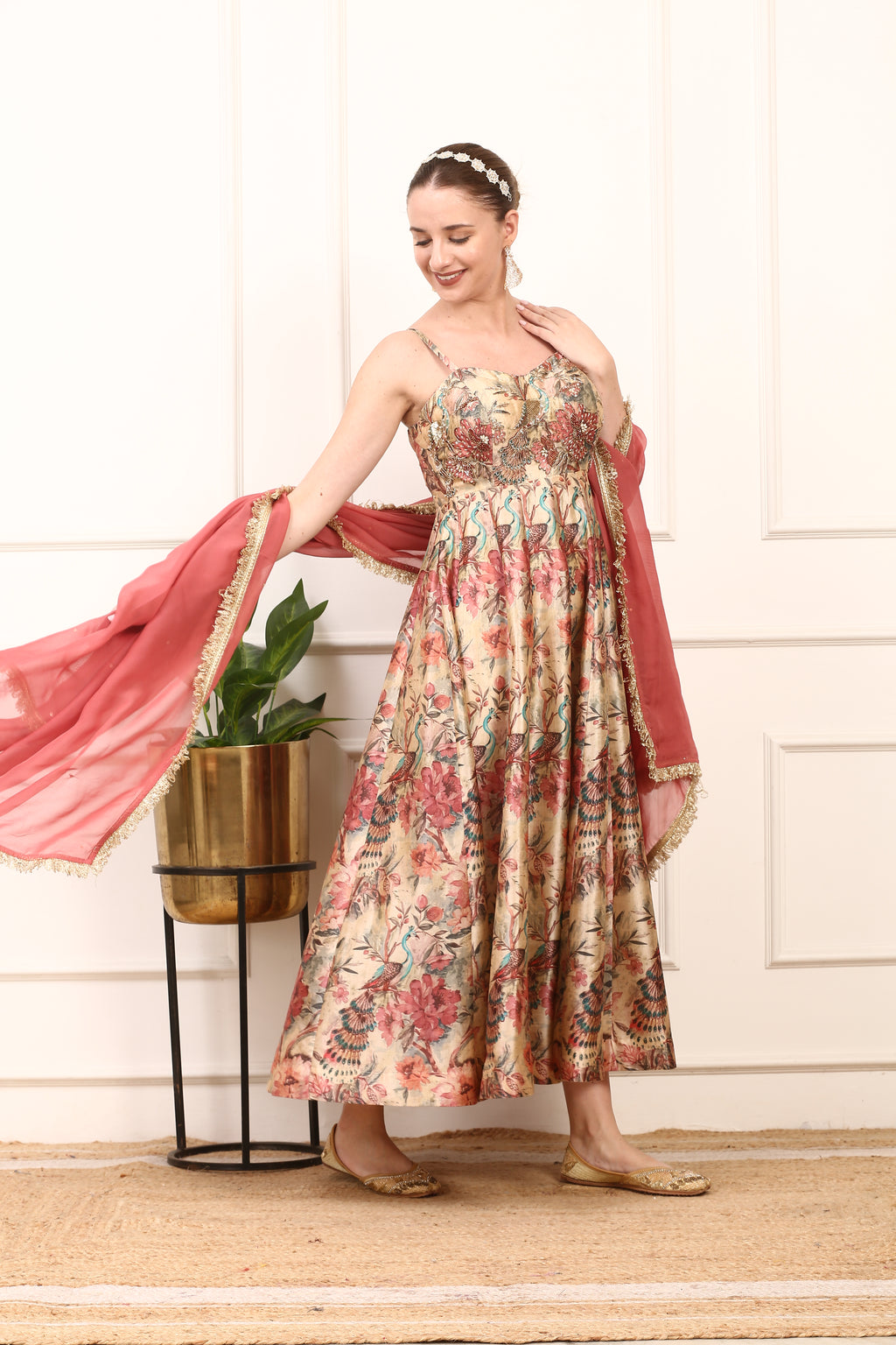 Floral Silk Anarkali Gown