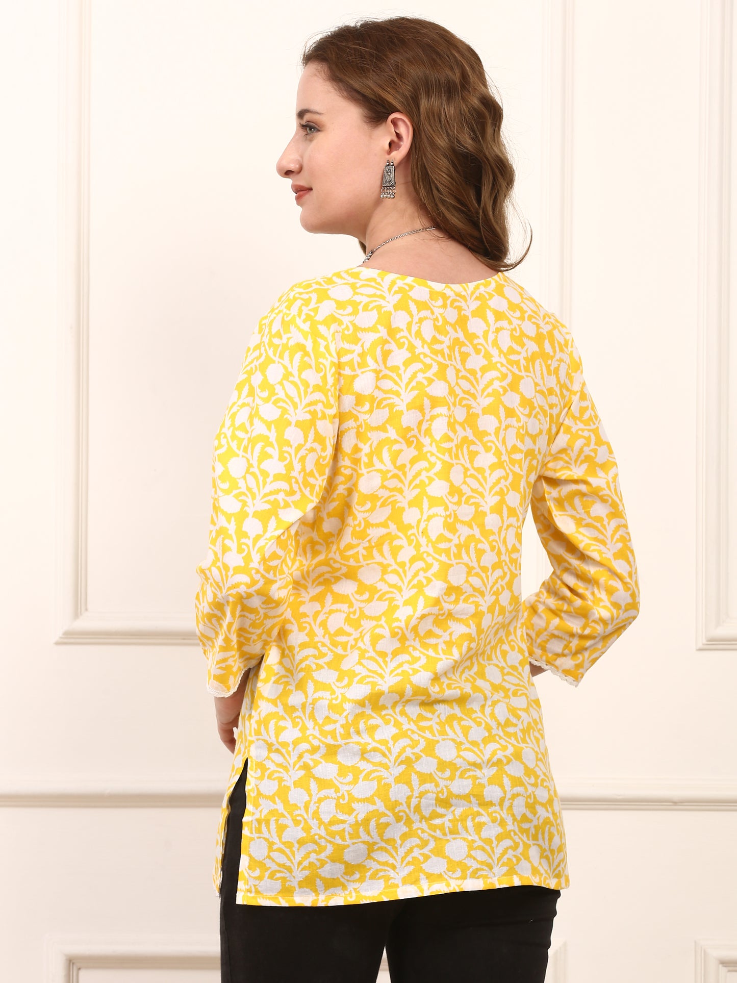 Yellow Floral Cotton Kurti - Comfortable Everyday Casual Wear for Women
