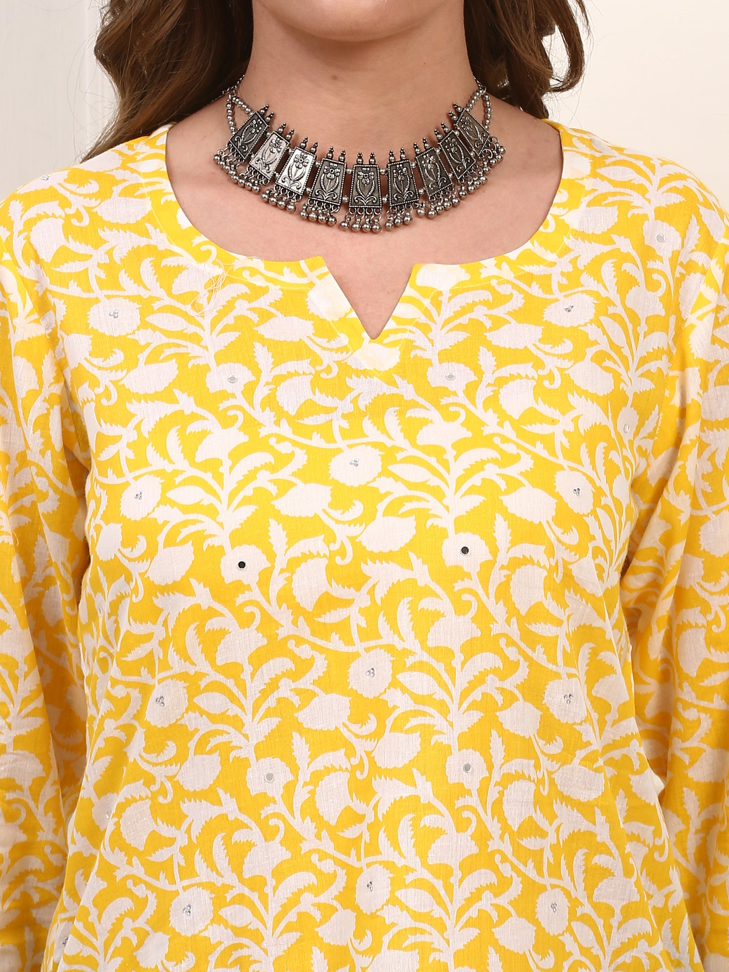 Yellow Floral Cotton Kurti - Comfortable Everyday Casual Wear for Women