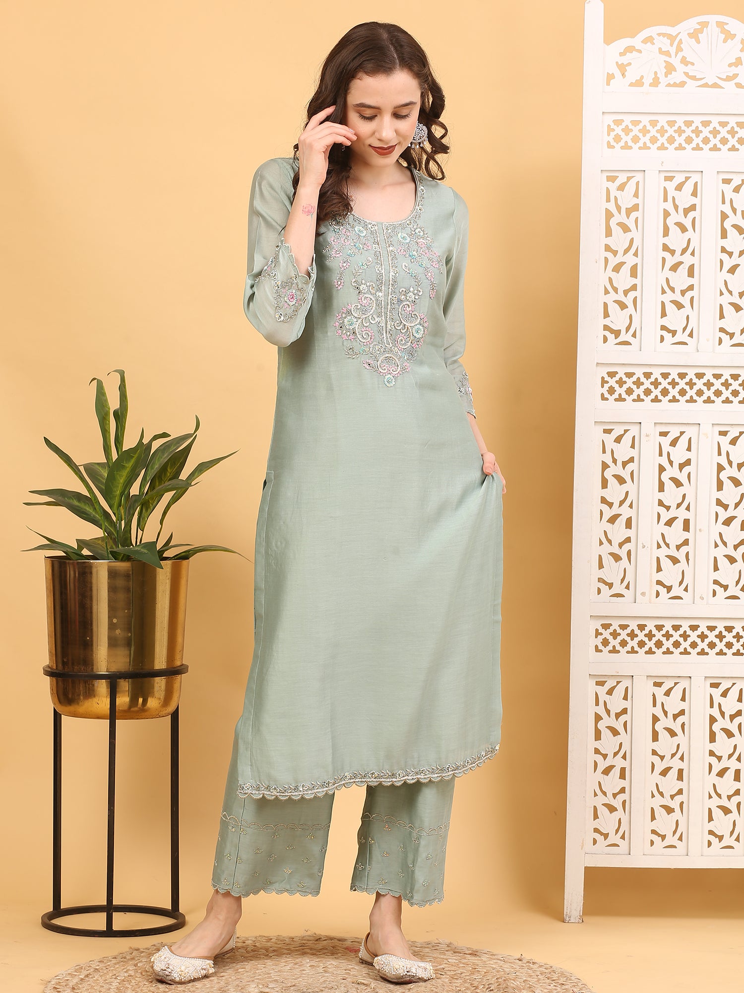 3-Piece Chanderi Silk Stitched Suit