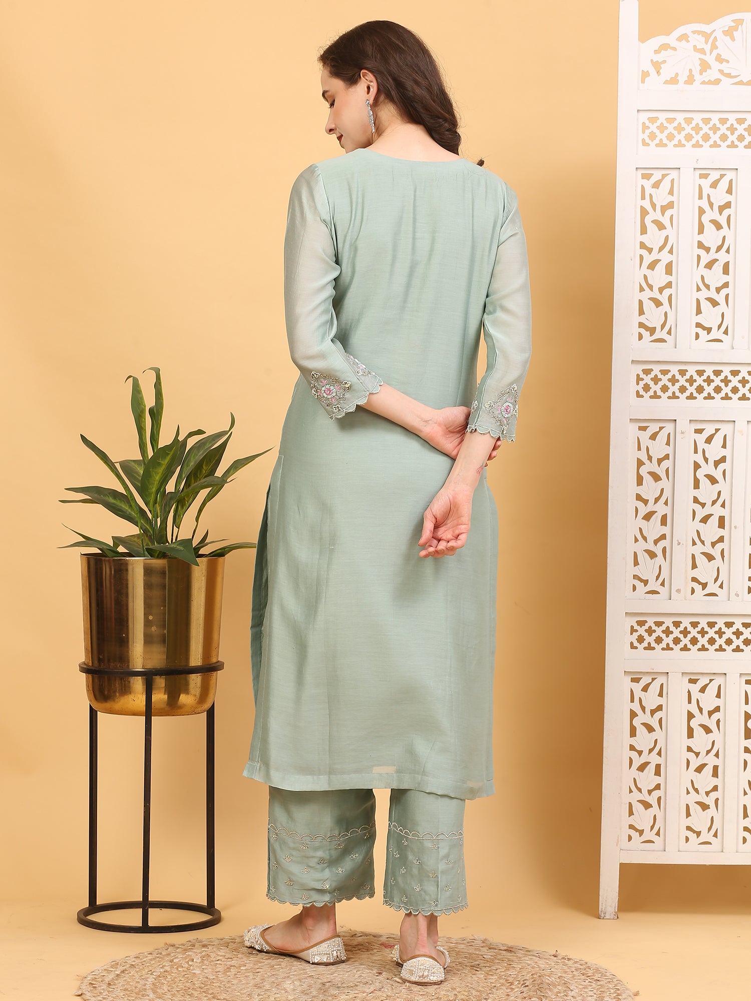 3-Piece Chanderi Silk Stitched Suit