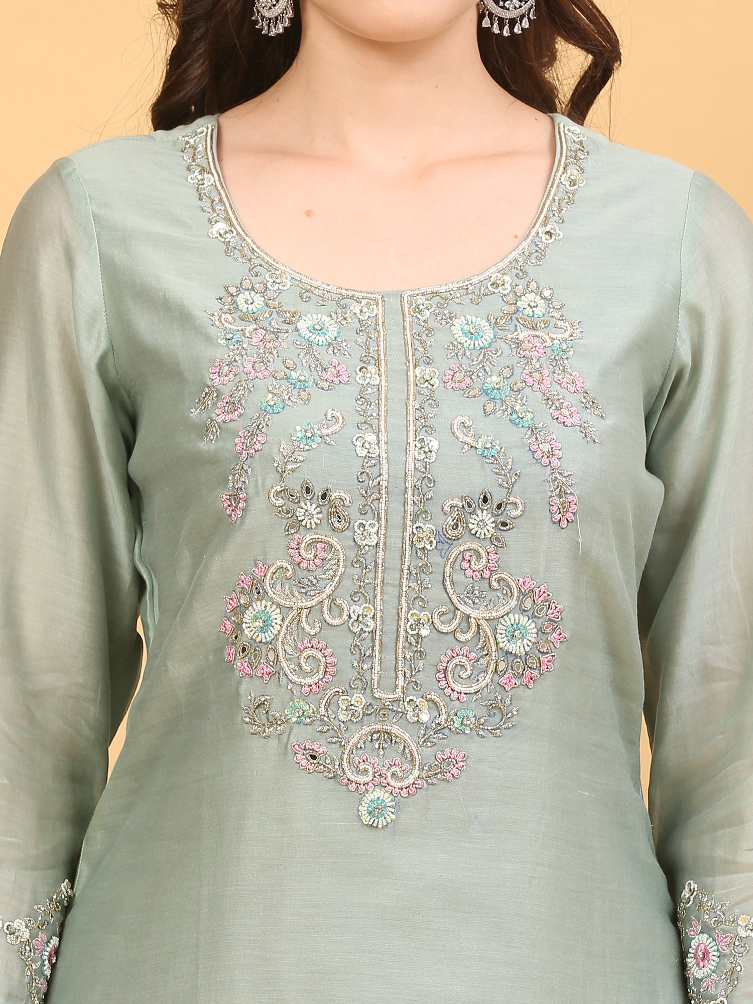 3-Piece Chanderi Silk Stitched Suit