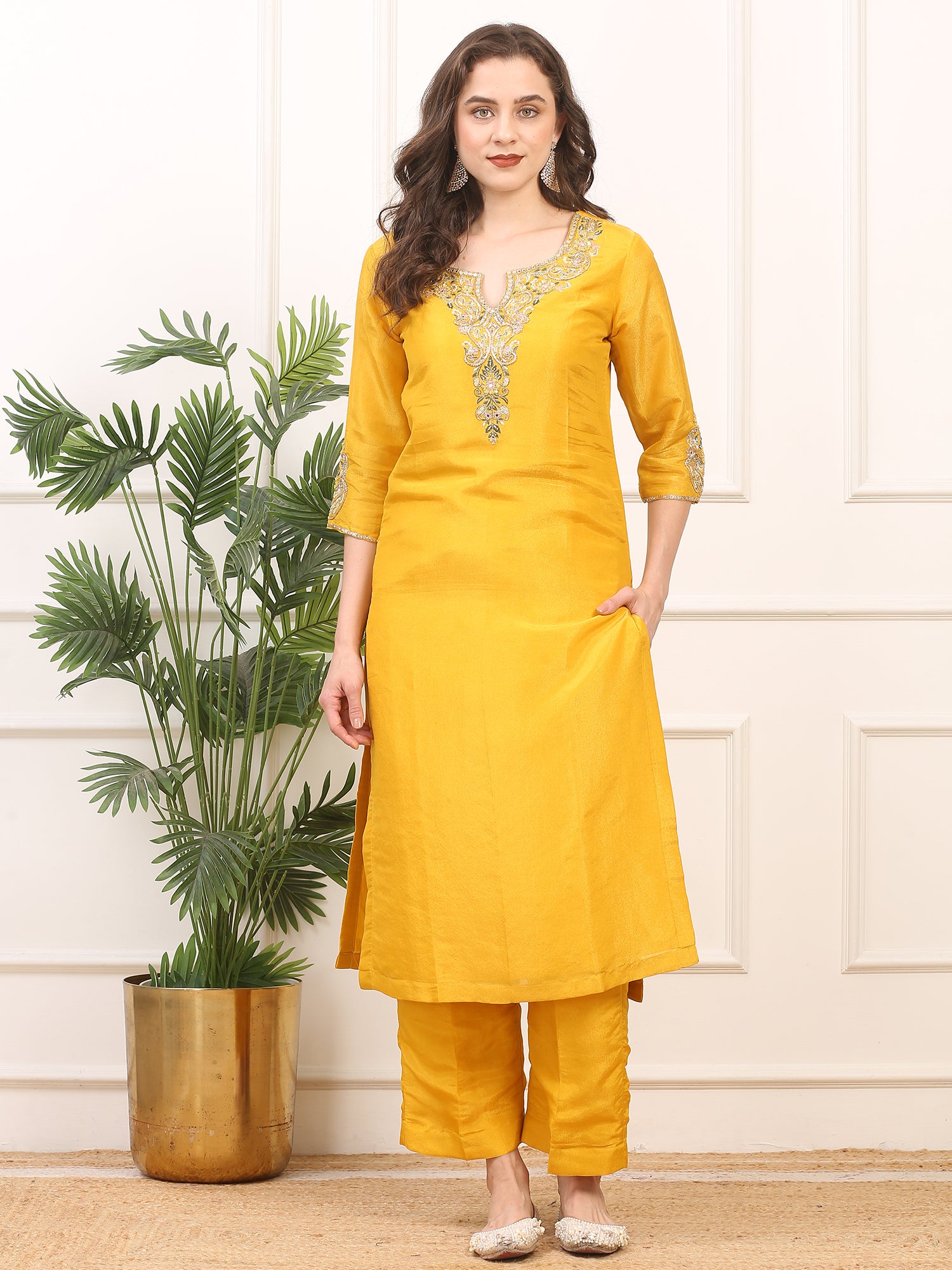 3-Piece Shimmer Silk Stitched Suit