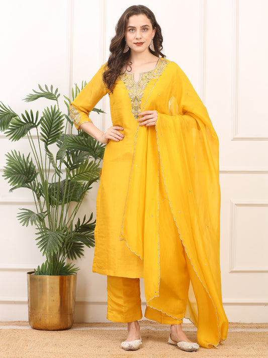 3-Piece Shimmer Silk Stitched Suit - Elegant Festive Ethnic Ensemble