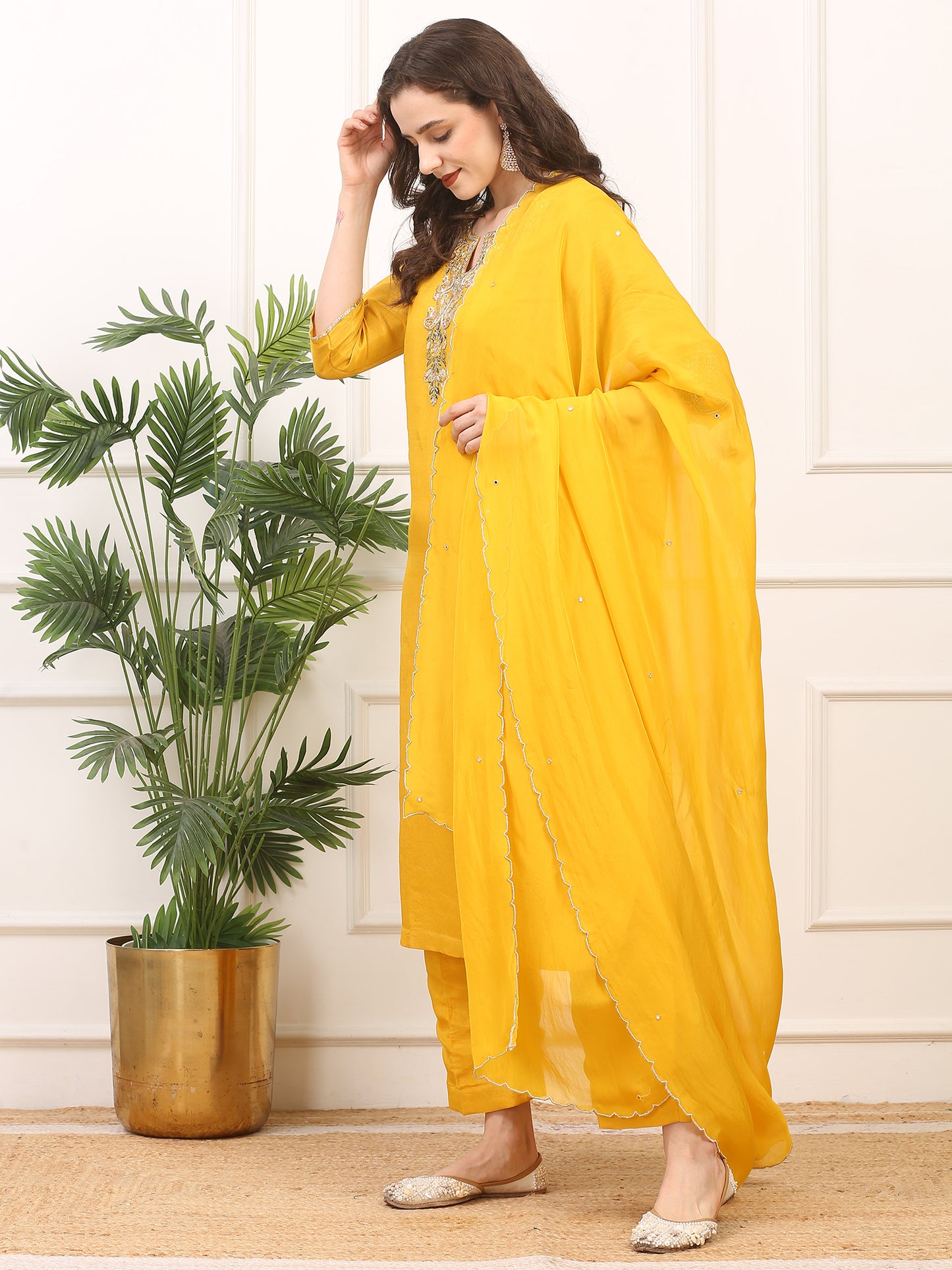 3-Piece Shimmer Silk Stitched Suit - Elegant Festive Ethnic Ensemble