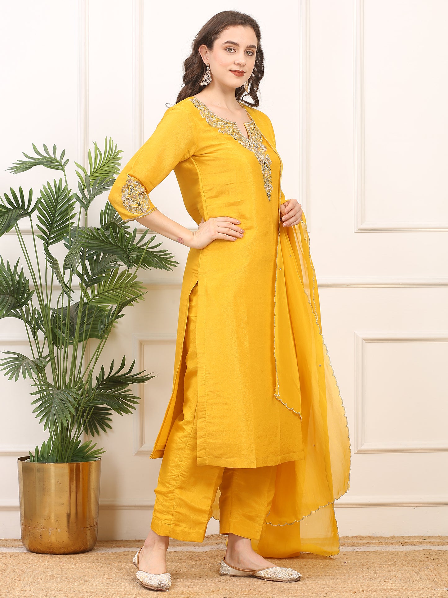 3-Piece Shimmer Silk Stitched Suit - Elegant Festive Ethnic Ensemble