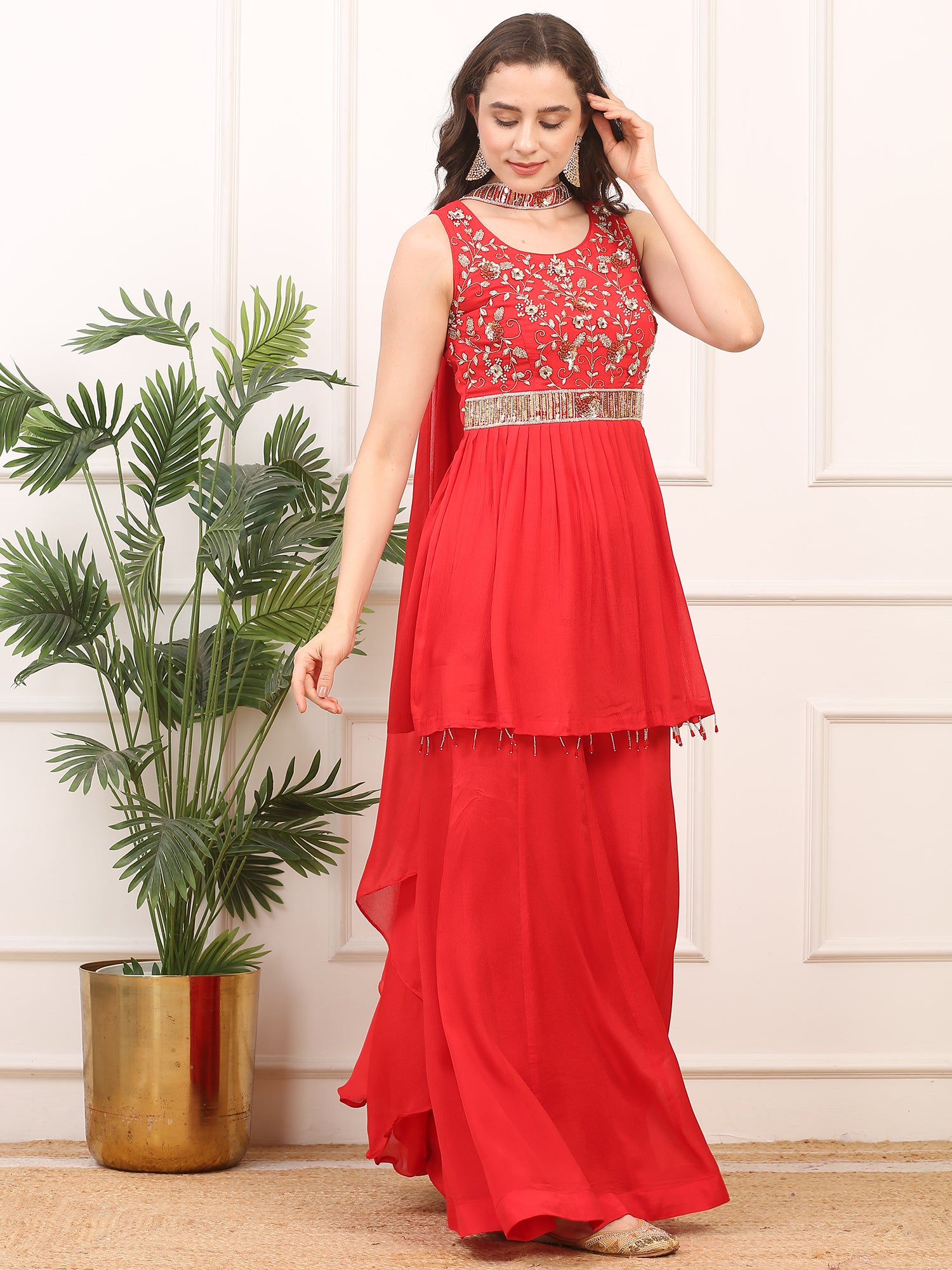 Handworked Red 3-Piece Stitched Suit