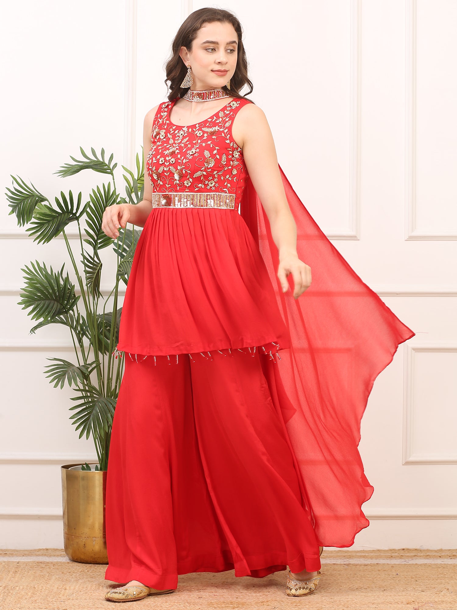 Handworked Red 3-Piece Stitched Suit