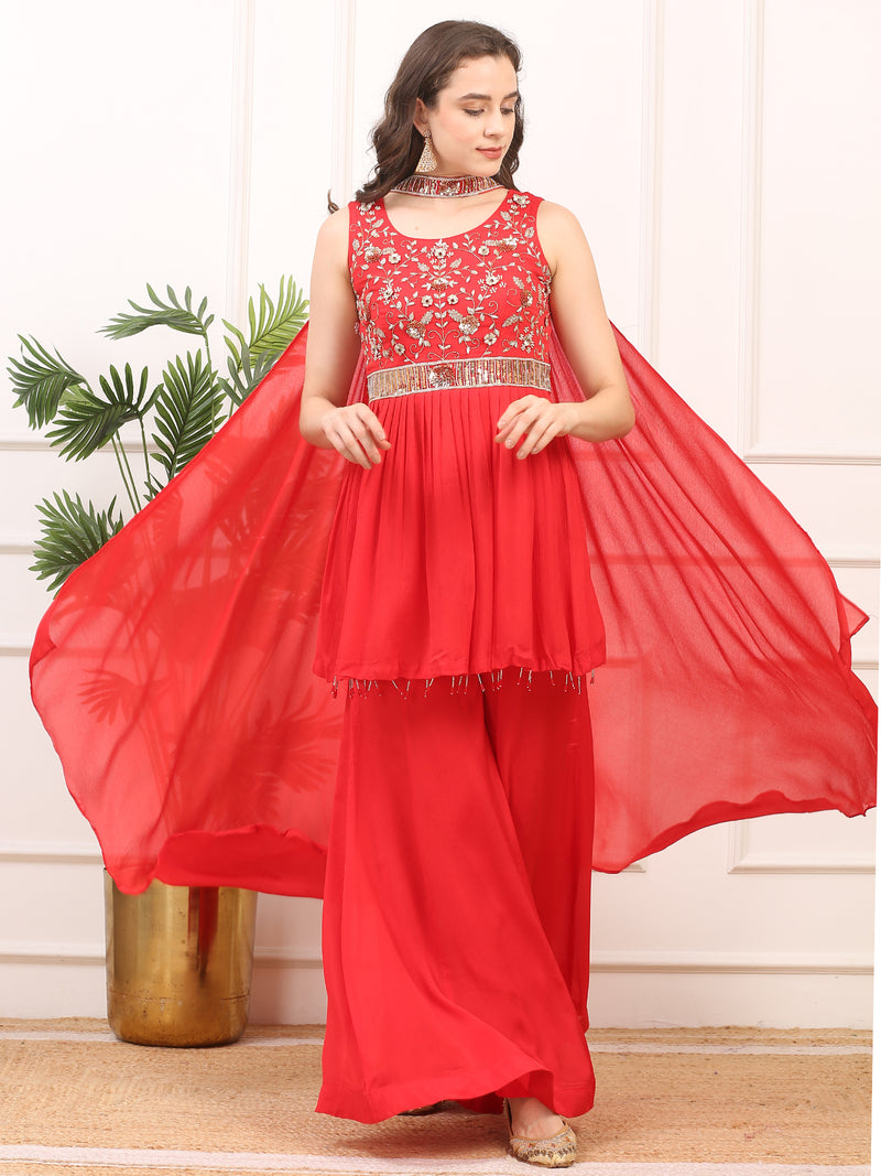 Handworked Red 3-Piece Stitched Suit