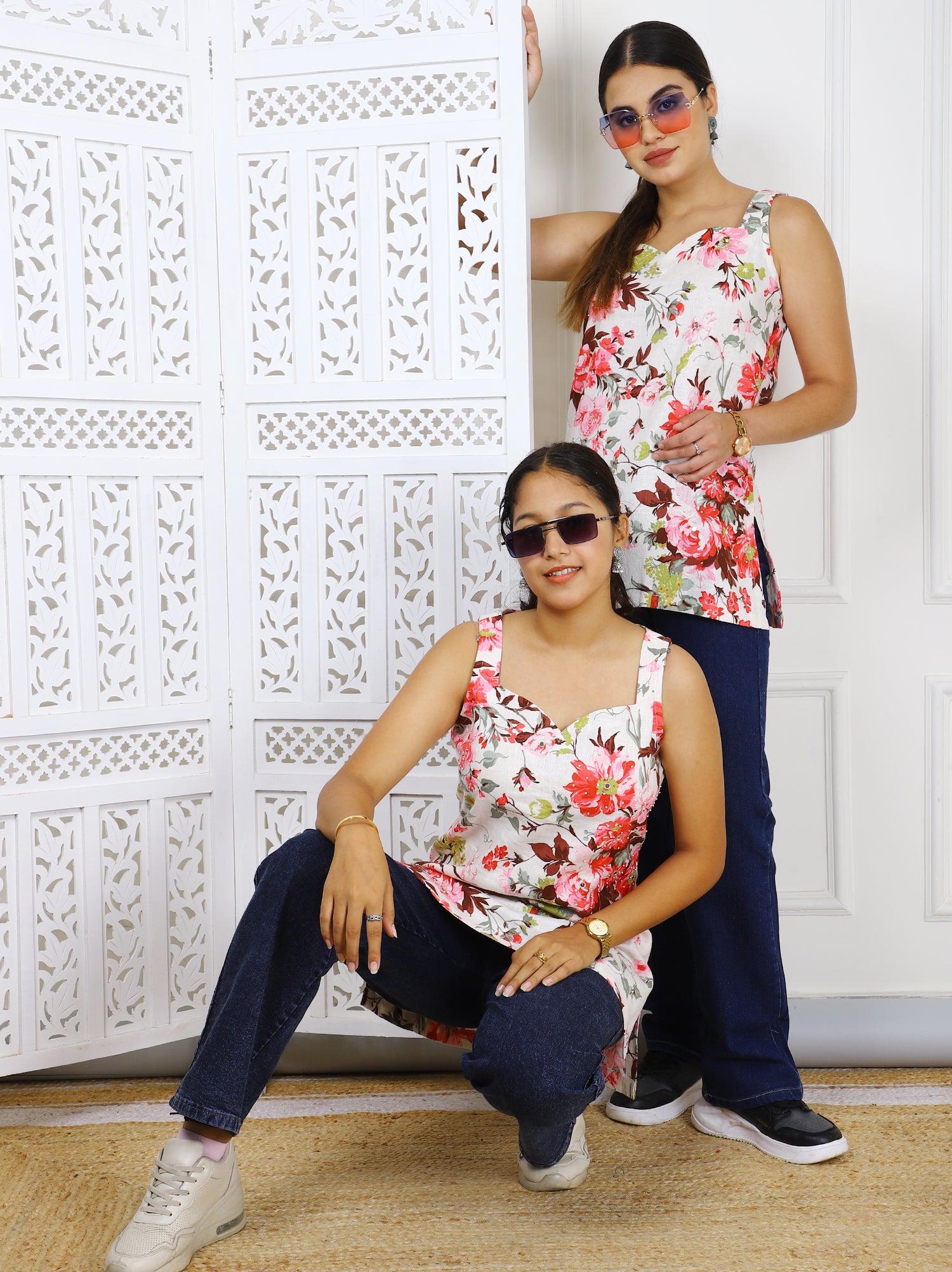 Floral Linen Top with Handwork Detailing