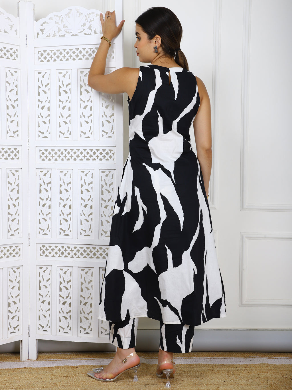 2-Piece Black & White Abstract Print Cotton Co-ord Set