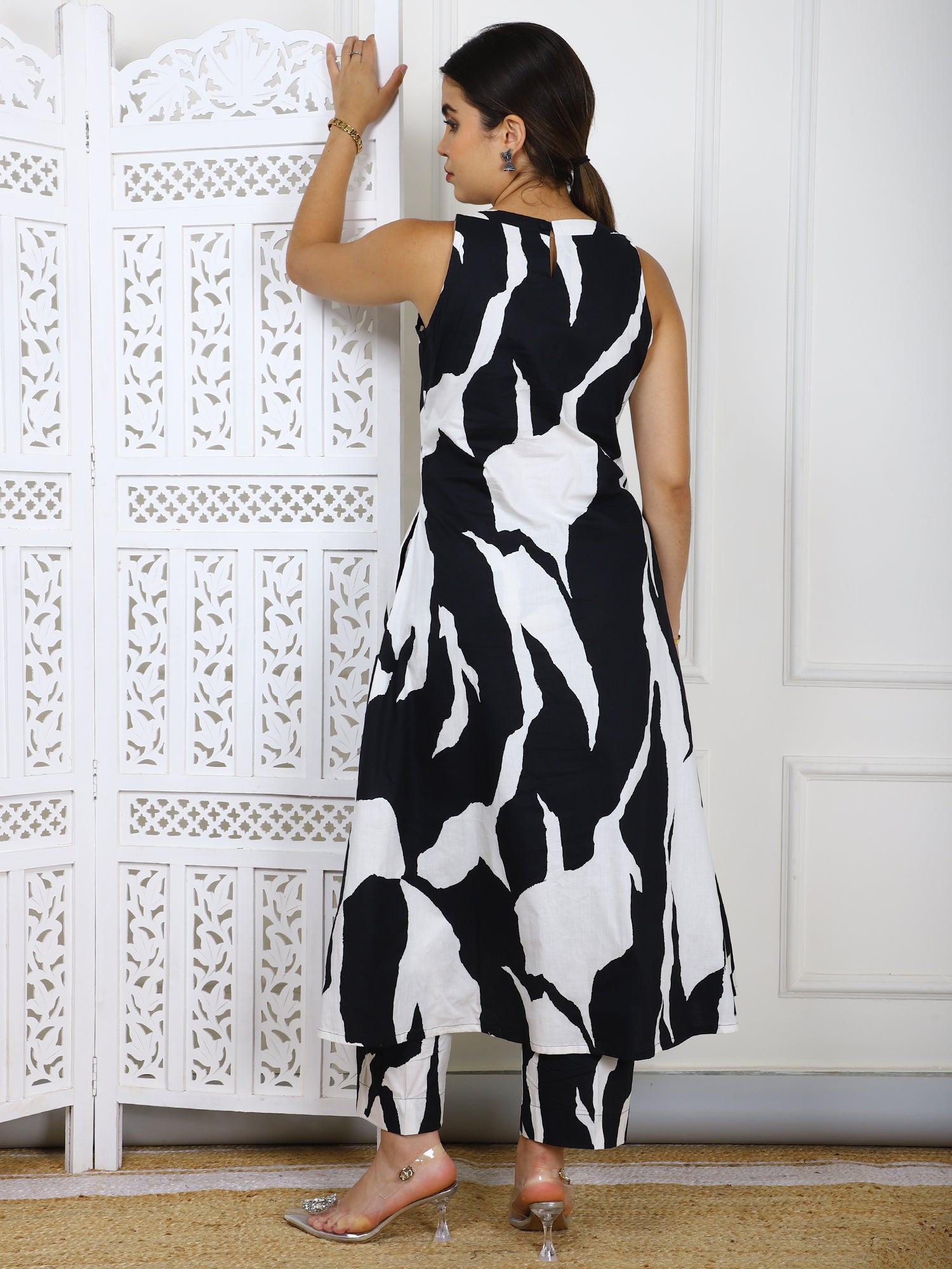 2-Piece Black & White Abstract Print Cotton Co-ord Set