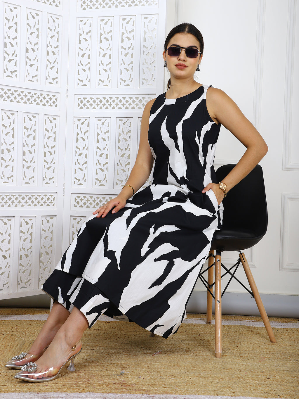 2-Piece Black & White Abstract Print Cotton Co-ord Set