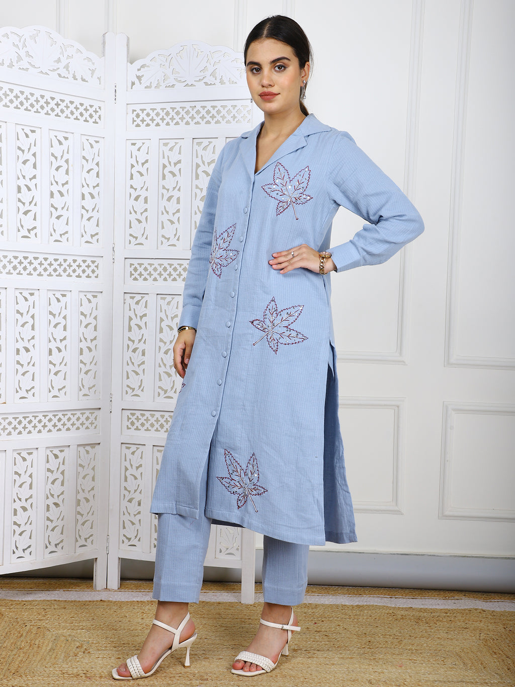 2 Piece Hand-Embroidered Cotton Cord Set