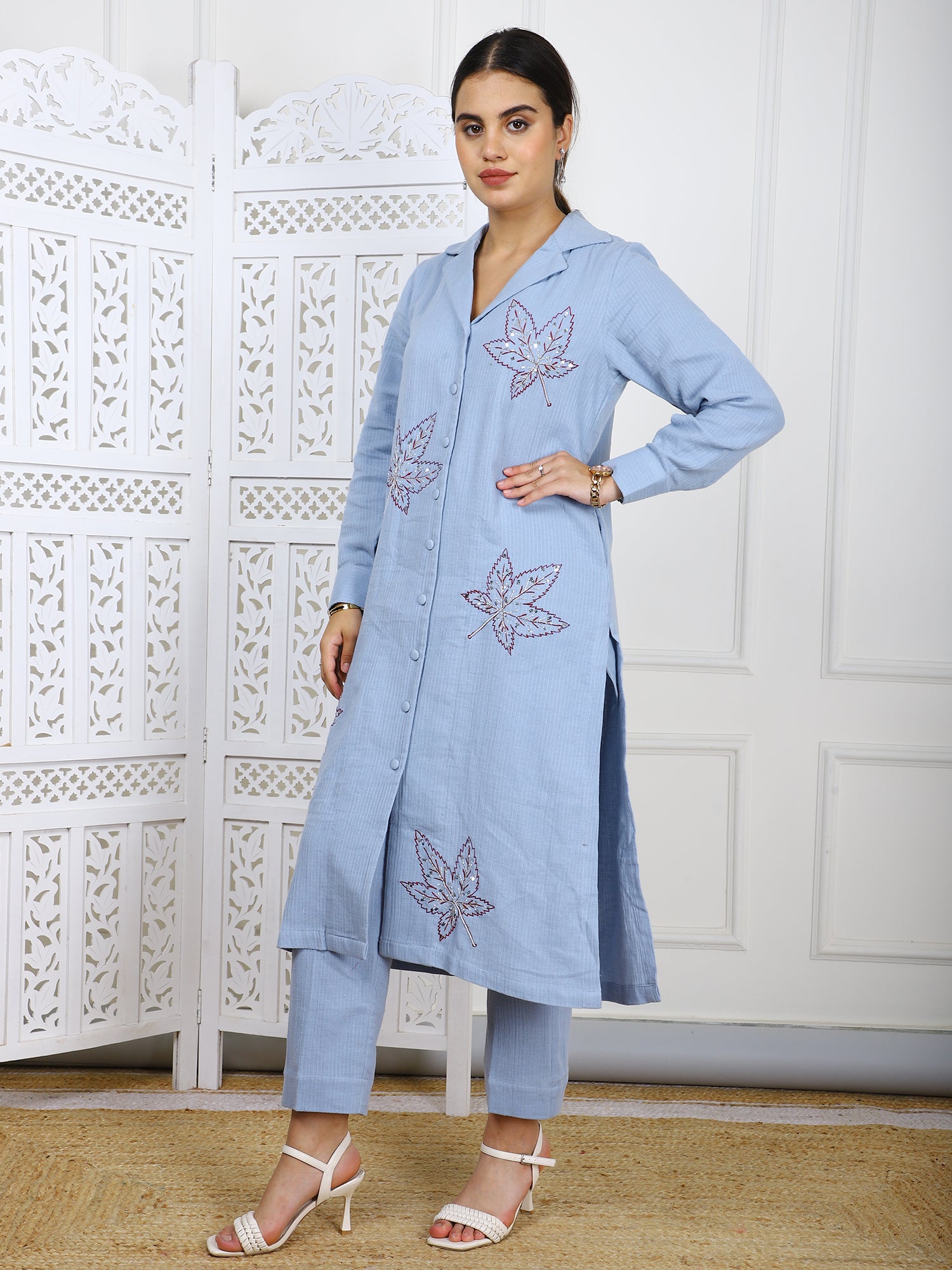 2 Piece Hand-Embroidered Cotton Cord Set