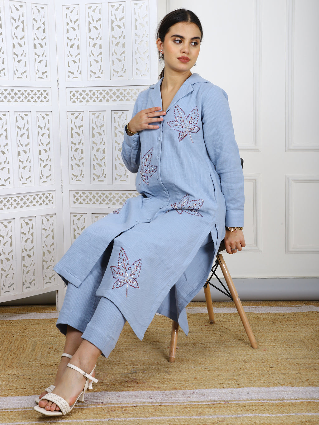 2 Piece Hand-Embroidered Cotton Cord Set