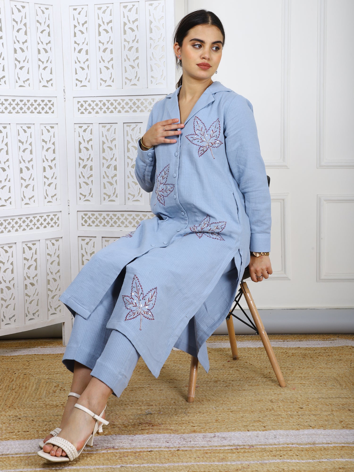 2 Piece Hand-Embroidered Cotton Cord Set