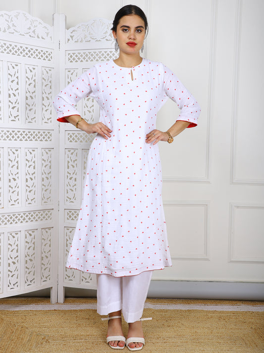 2 Piece Premium Jute Stitched White with Red Heart Print Set