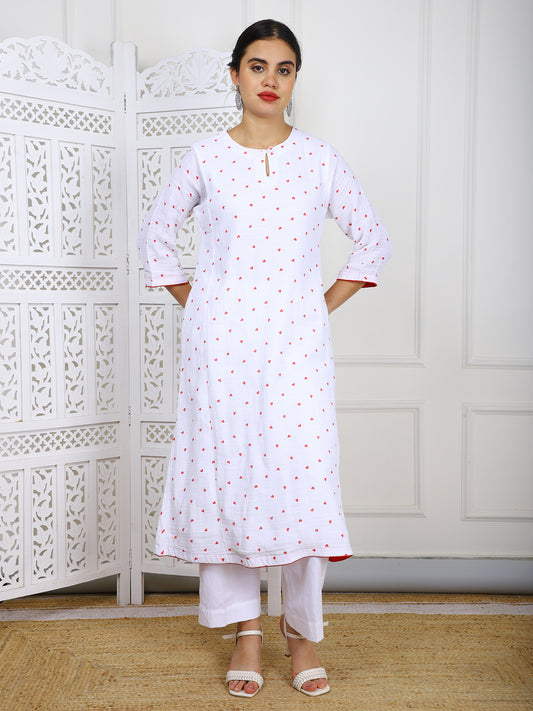 2 Piece Premium Jute Stitched White with Red Heart Print Set