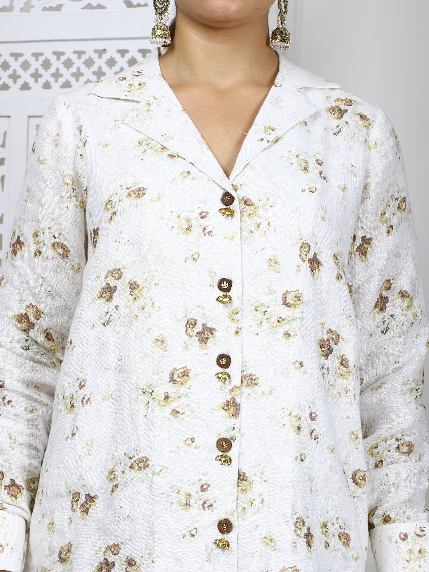 Natural Linen Hand-Embroidered Kurti Set