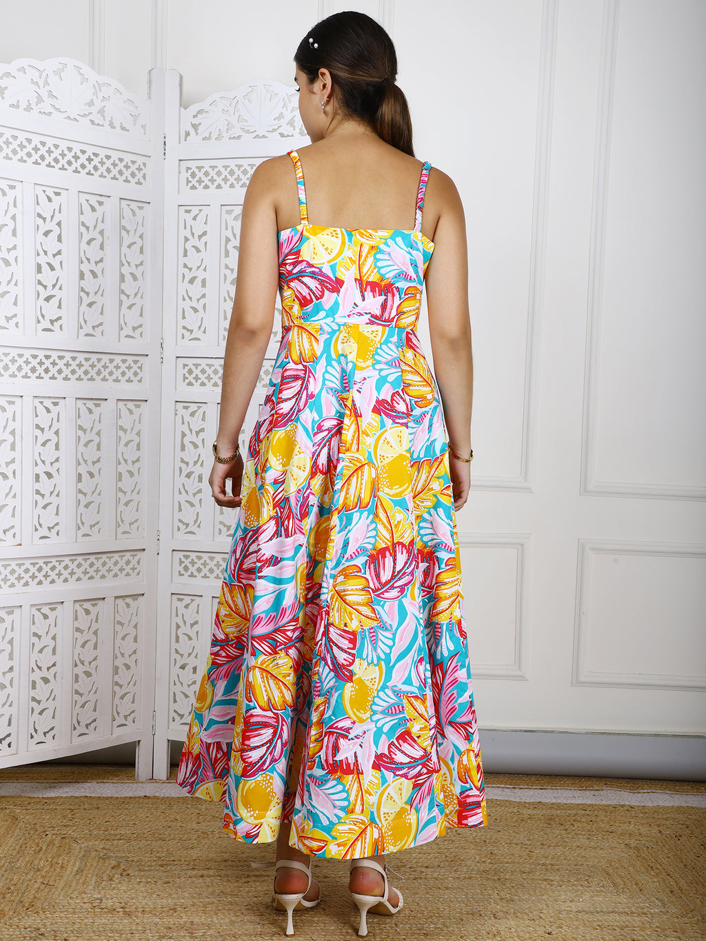 Tropical Print Cotton Maxi Dress