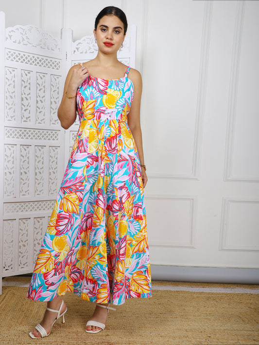 Tropical Print Cotton Maxi Dress