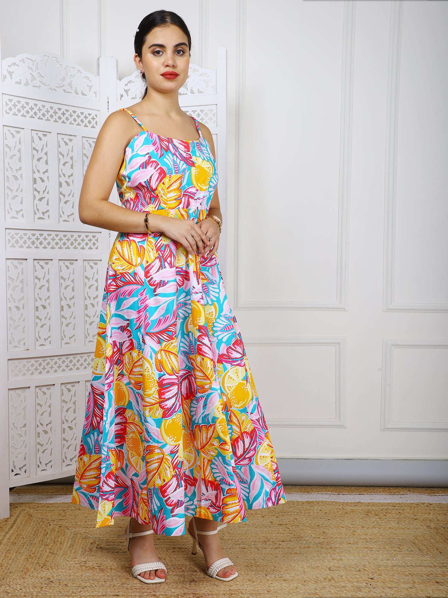 Tropical Print Cotton Maxi Dress
