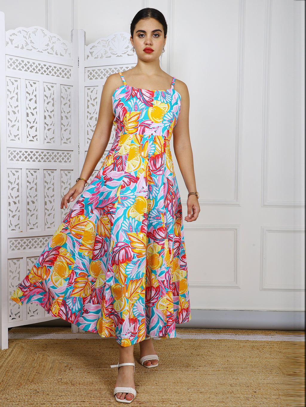 Tropical Print Cotton Maxi Dress