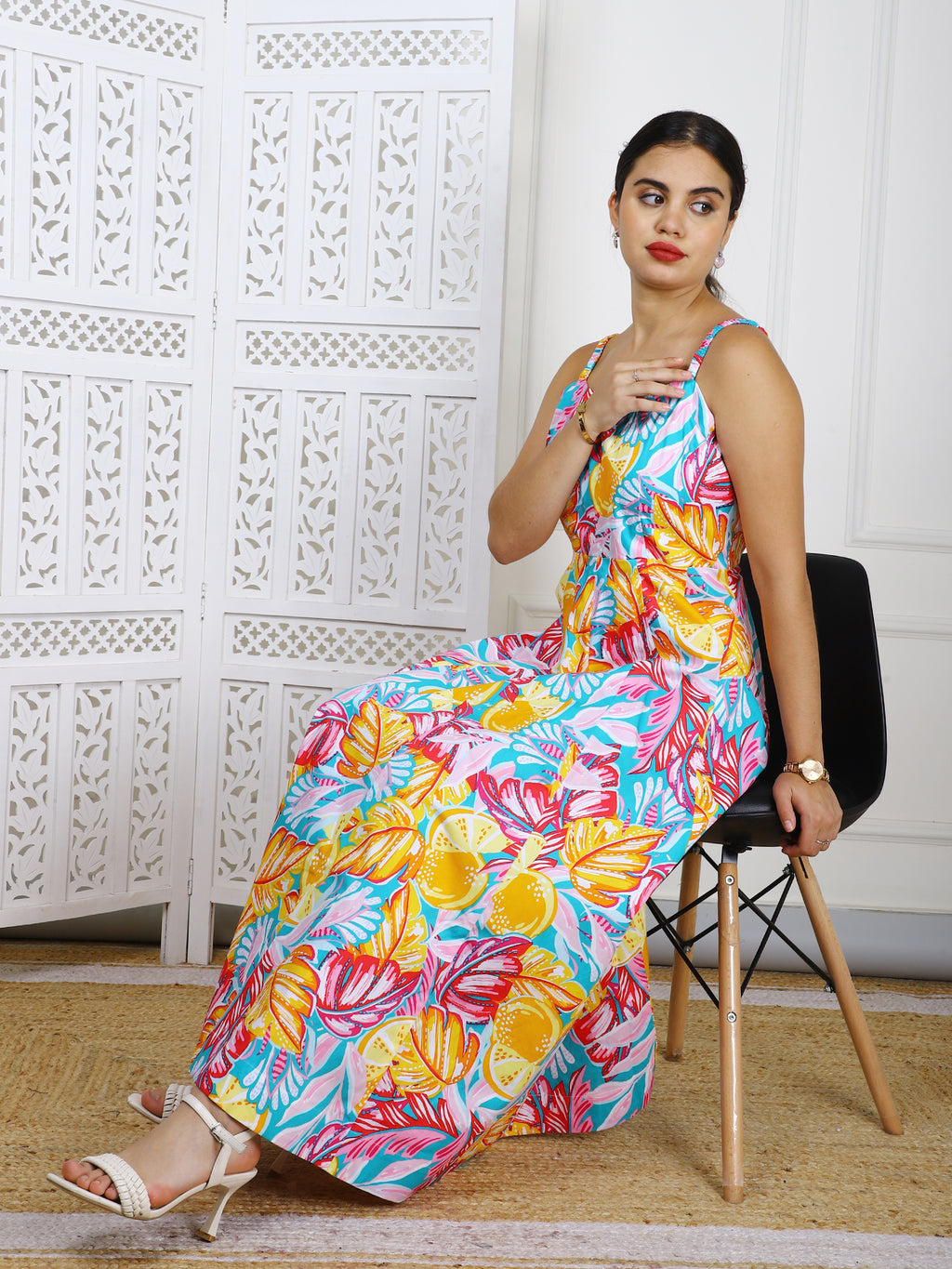 Tropical Print Cotton Maxi Dress