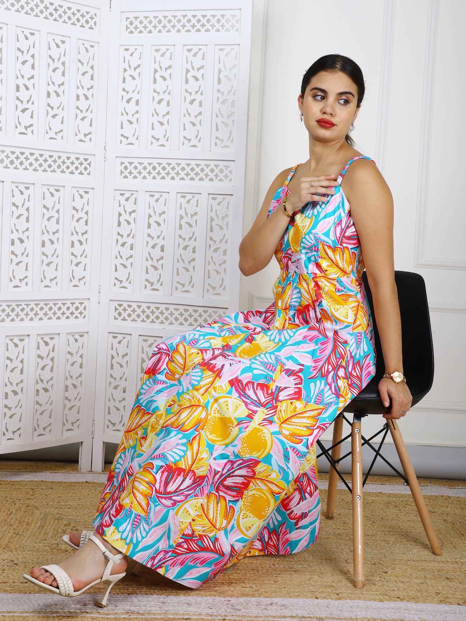 Tropical Print Cotton Maxi Dress