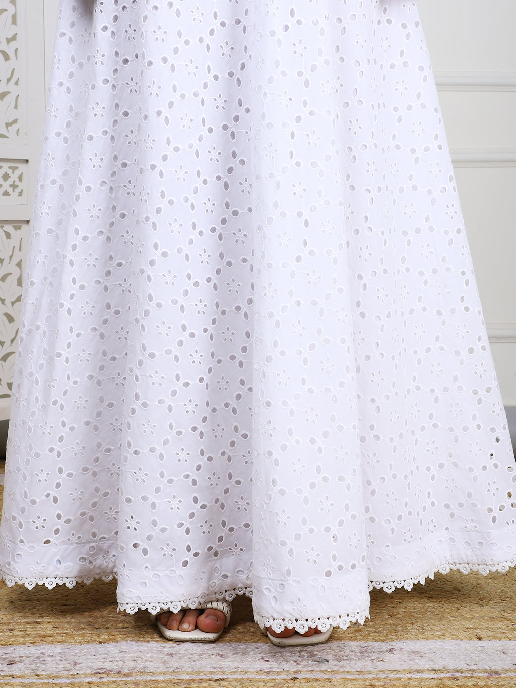 White Cotton Eyelet Crop Top & Skirt Set