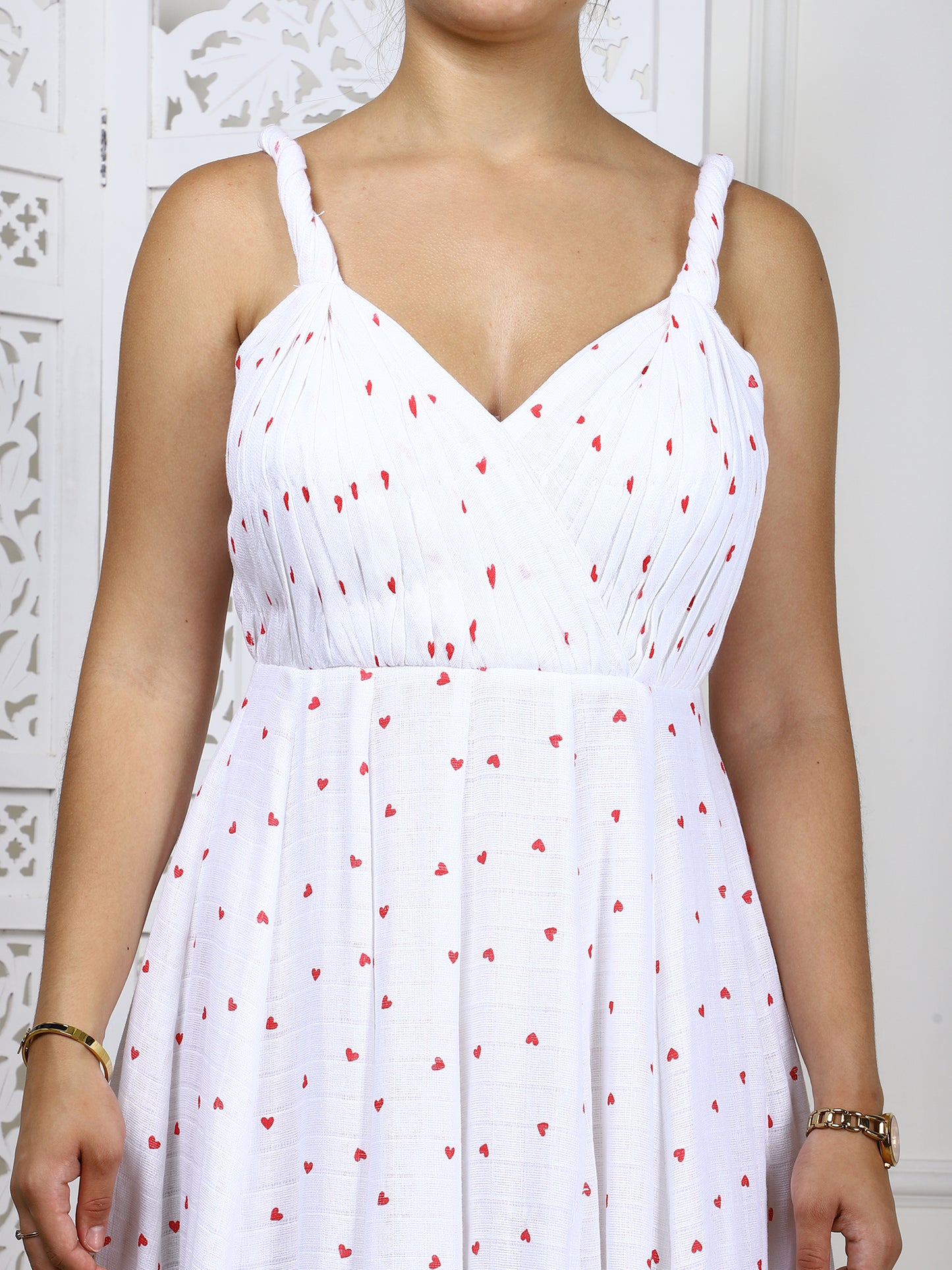 White & Red Kotta Doriya Maxi Dress - Traditional Striped Ethnic Wear