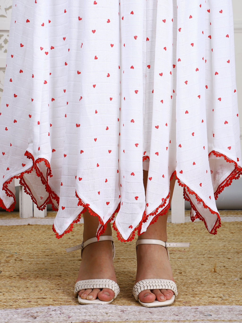 White & Red Kotta Doriya Maxi Dress